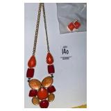 Vintage statement orange red cabochon necklace &