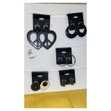 (5) pairs pierced earrings peace hearts, hoops