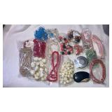 Vintage bead necklaces, trinket box