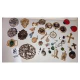 Vintage charms pendants, fur clips, buckle,