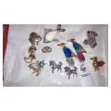Vintage pins brooches birds animals scatter pins