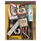 Box of automotive supplies- belt, filter, sensors