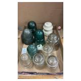 Vintage green & clear glass insulators