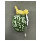 Vintage ceramic string nest pull with yellow bird