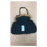 Vintage black crochet popcorn purse with ornate