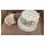 Vintage Ivory lace embroidered cap & flowered hat