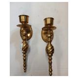 Pair of brass wall sconce candle holders 12' tall