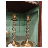 Pair of brass candle sticks 10' high