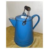 Vintage speckled blue enamelware large coffee pot