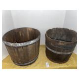2 antique wooden maple buckets