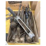 Box of vintage metal forging and wood tools