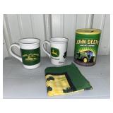 John Deere coffee mugs, bank & bandanna