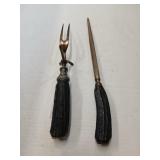 Vintage stag handle carving fork and steel