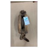Vintage wood & cast iron pulley block