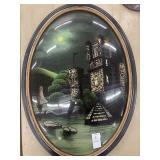 Oval glass reverse glass painting with castle
