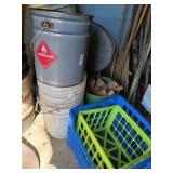Lot of mostly empty buckets and crates