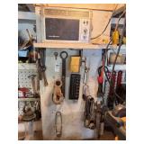 Radio, Drill Gauge, Safety Hooks, & other items