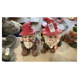 2 garden gnome figurines