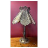 Art Nouveau heavy brass base, filigree & slag