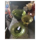 Lot of Green Glass Bowls and Dishes