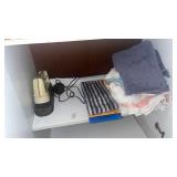 Shelf lot of Rags, and vintage Black & Decker