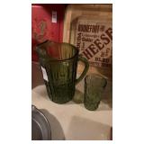 Green Glass Pitcher and Glass