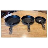 Lot of 3 Cast Iron Skillets