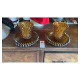 Vintage Indiana glass amber votive peg candle