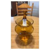 Vintage Amber Glass COMPOTE with LID, Unique