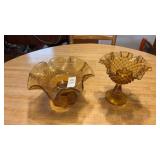 Lot of 2 Amber Hobnail Dishes