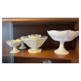 White Milk Glass Bowl and Candle Holders
