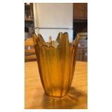 MCM Viking Glass Stretched Lotus Amber Gold Vase