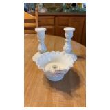 Hobnail white milk glass candlestick holders