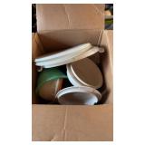 Box of Tupperware containers, other storage, and
