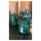 Green ceramic canister set with clamp-top lids