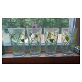 Set of MCM Barware Tumblers Green Abstract Lines