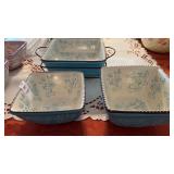 3 Temp-Tations, aqua floral bakeware
