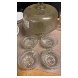 Domed pedestal cake saver with 4 dessert bowls