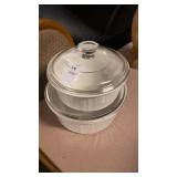 French White round lidded Corningware baking