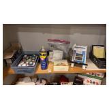 Lot of lightbulbs, tape, offfice supplies, WD-40,