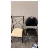 2 metal chairs, 1 folding