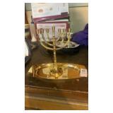 Vintage 7-branch menorah w plate
