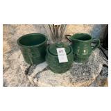 Longaberger Pottery Salt Crock, Creamer, and