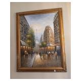 R. Young Paris oil on canvas framed original art