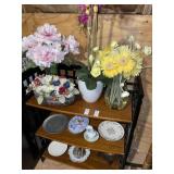 Decorative plates & faux flower arrangements