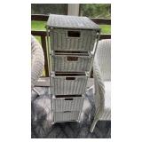 Vintage white wicker storage with metal frame and