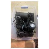 Tote of black stage spotlights