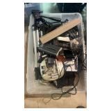 Tote of Tripods, calculators, etc