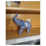Hand painted blue and white ceramic elephant
