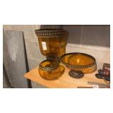 Amber Colored Vases and Bowls